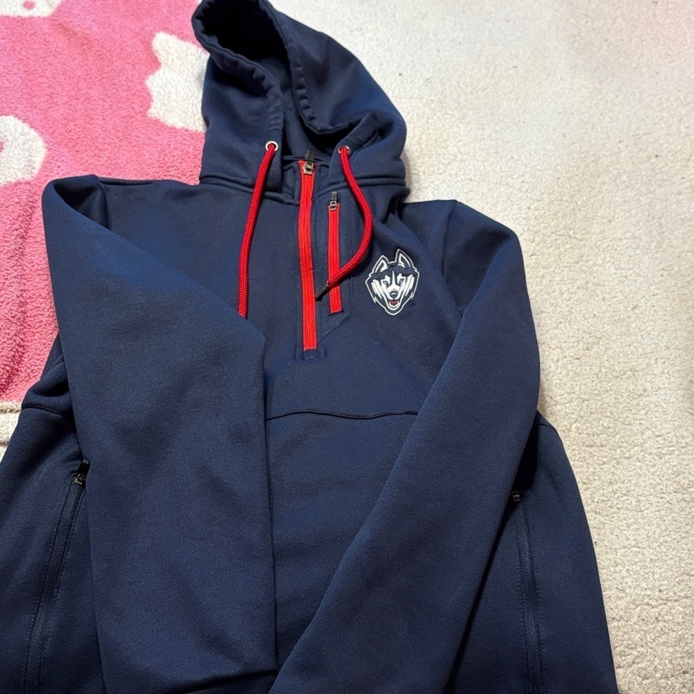 Navy Hoodie with Red Accents